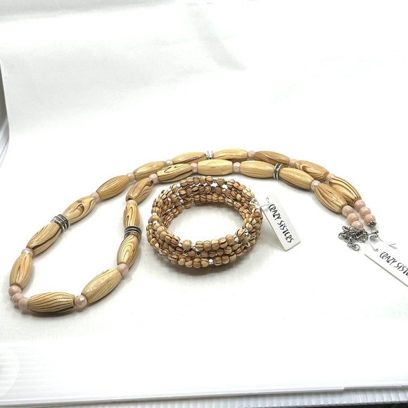 Handcrafted Wooden Beads Necklace and Coil Bracelet Set NWT - Picture 11 of 14